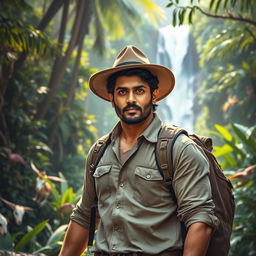 A thrilling scene featuring Mahesh Babu as an adventurous character in a lush jungle setting