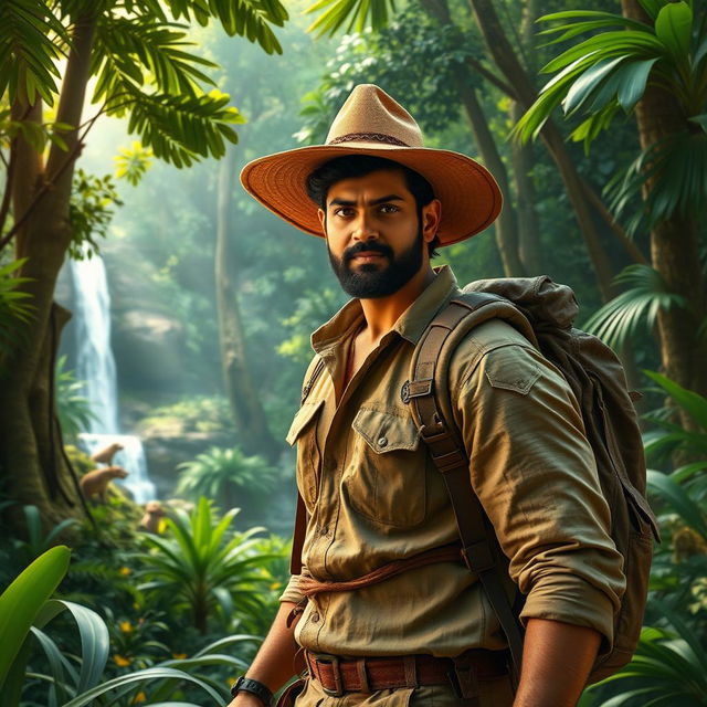 A thrilling scene featuring Mahesh Babu as an adventurous character in a lush jungle setting