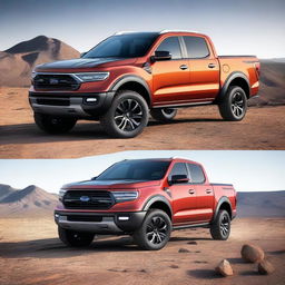 A high-quality 3D render that merges the 2022 Ford Maverick with a Ford Ranger