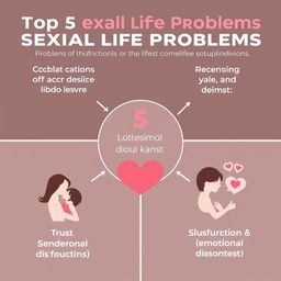 Exploring the top 5 common sexual life problems that affect couples and individuals, such as lack of communication about desires, differing libido levels, trust issues, sexual dysfunctions, and emotional disconnect
