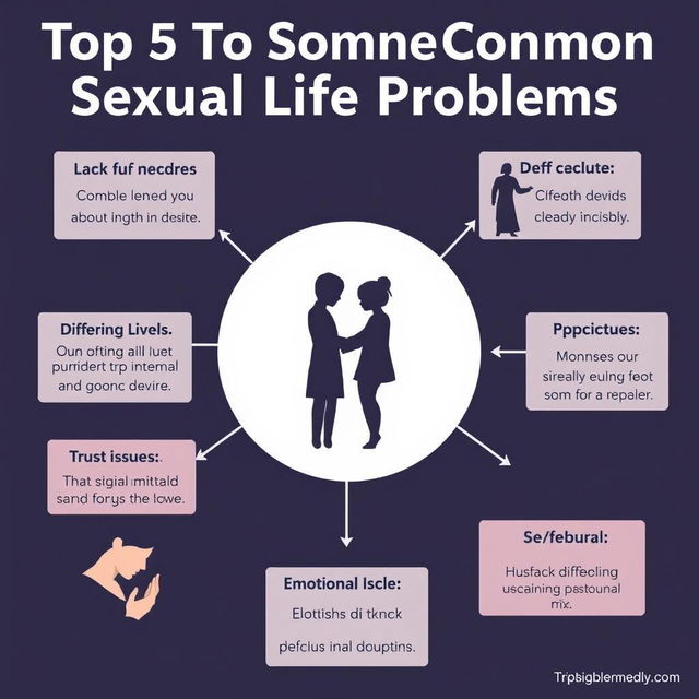 Exploring the top 5 common sexual life problems that affect couples and individuals, such as lack of communication about desires, differing libido levels, trust issues, sexual dysfunctions, and emotional disconnect