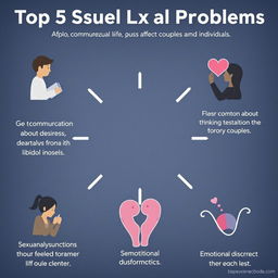 Exploring the top 5 common sexual life problems that affect couples and individuals, such as lack of communication about desires, differing libido levels, trust issues, sexual dysfunctions, and emotional disconnect