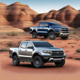 A high-quality digital art image showcasing a unique fusion of a Ford Maverick truck and a Ford Ranger