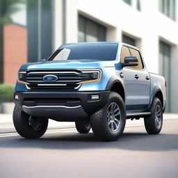 A high-quality 3D render of a compact, modern pickup truck with rounded edges and sphere-shaped headlights, reminiscent of a Ford Maverick