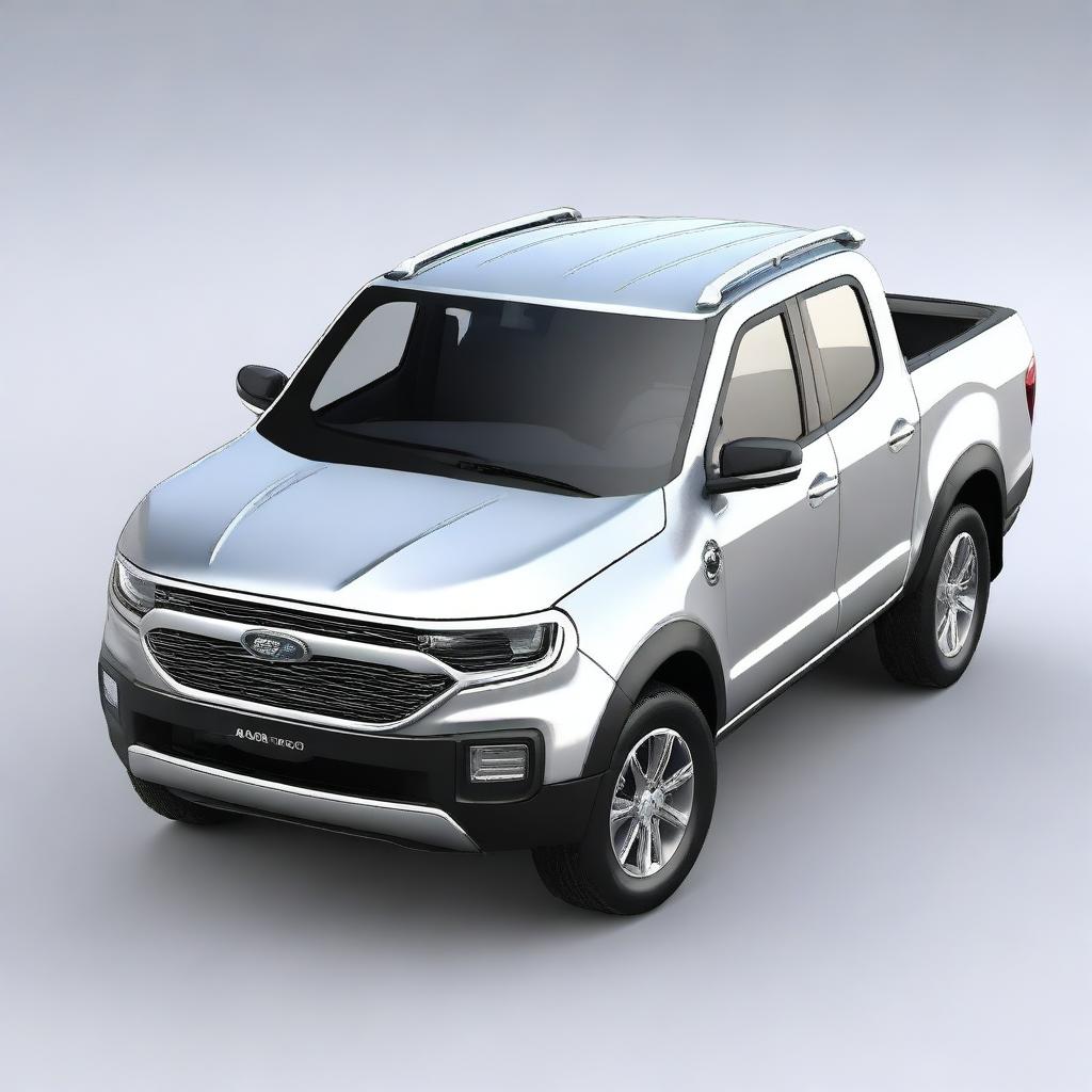 A high-quality 3D render of a compact, modern pickup truck with rounded edges and sphere-shaped headlights, reminiscent of a Ford Maverick