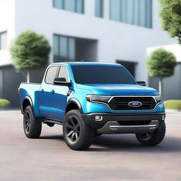 A high-quality 3D render of a compact, modern pickup truck with rounded edges and sphere-shaped headlights, reminiscent of a Ford Maverick