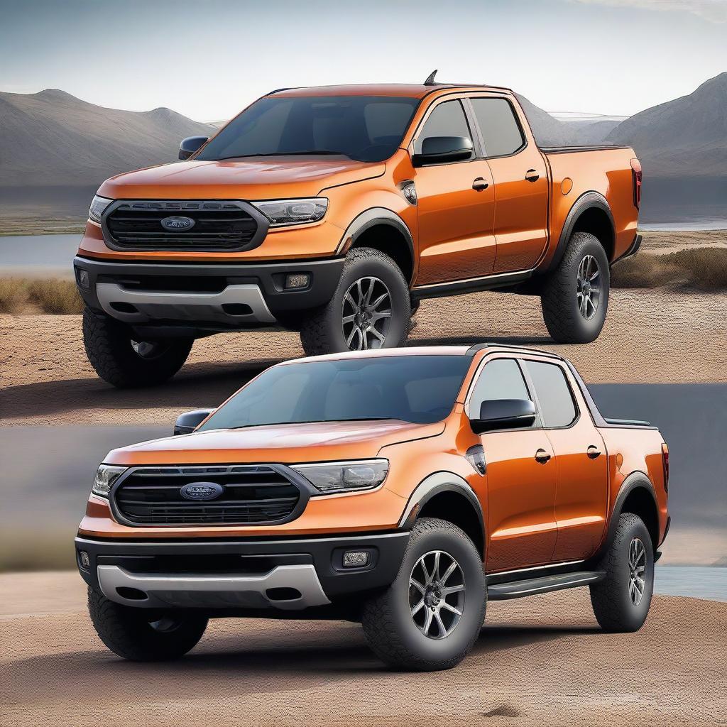 An image of a compact pickup truck that combines the round contours of a Ford Maverick with the robust construction of a Ford Ranger