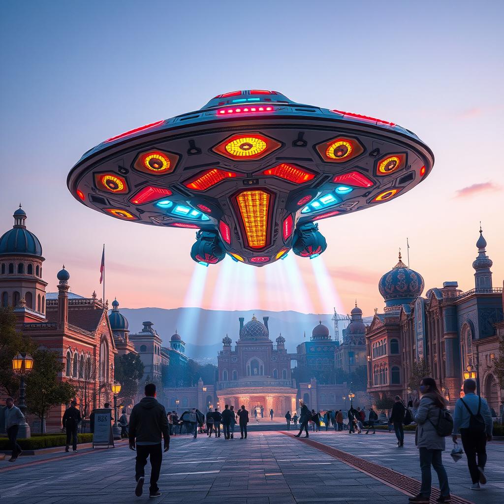 An alien spaceship landing in the city of Nukus, Uzbekistan