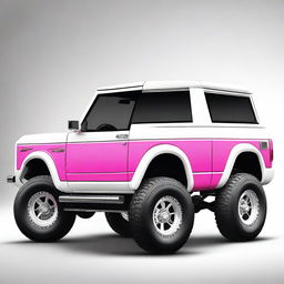 A high-quality digital art of a white Ford Bronco, enhanced with hot pink accents