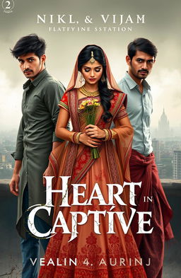A dramatic cover illustration featuring Nitara, dressed in a torn and tattered Indian wedding attire, showcasing delicate embroidery and vibrant colors