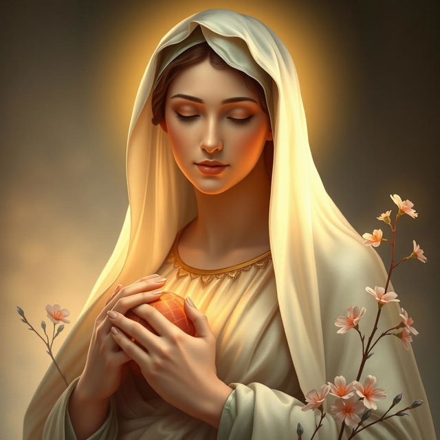 A strikingly realistic portrayal of Mother Mary, depicted as an ethereal figure with serene expressions, embodying grace and purity