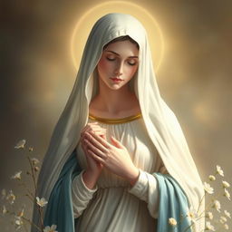 A strikingly realistic portrayal of Mother Mary, depicted as an ethereal figure with serene expressions, embodying grace and purity