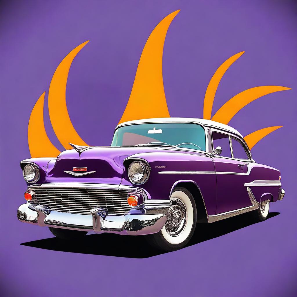 This is a digital art of a purple Chevrolet Bel Air in the highest quality, vividly detailed down to the chrome accents