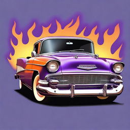 This is a digital art of a purple Chevrolet Bel Air in the highest quality, vividly detailed down to the chrome accents