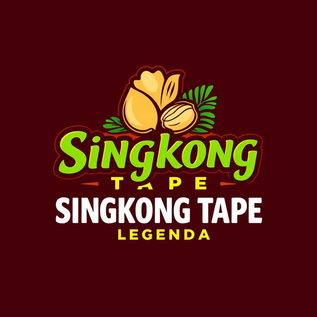 A visually striking logo design for 'Singkong Tape Legenda', featuring vibrant colors and bold typography