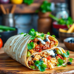 A mouthwatering burrito filled with Filipino adobo, featuring tender marinated meat stewed in a rich soy sauce and vinegar blend