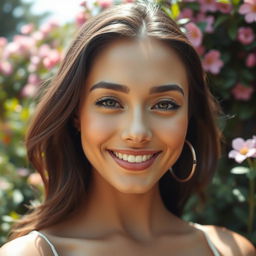 A close-up portrait of a beautiful woman with a radiant and stunning face