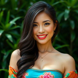 A beautiful Filipina woman with large breasts, embodying a playful and flirtatious demeanor