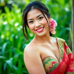 A beautiful Filipina woman with large breasts, embodying a playful and flirtatious demeanor