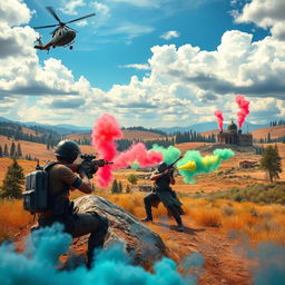 An exciting battle royale scene inspired by a popular multiplayer video game