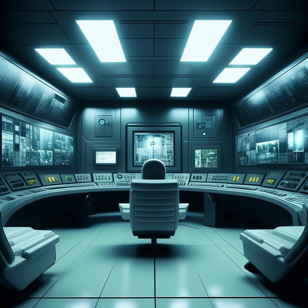 futuristic penitentiary control room  with microphone based on https://files.dreamhome.software/files/static/36651