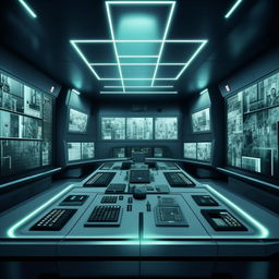 futuristic penitentiary control room  with microphone based on https://files.dreamhome.software/files/static/36651