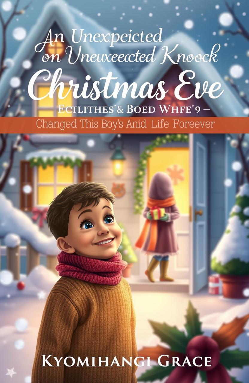 A heartwarming book cover design for *'An Unexpected Knock on Christmas Eve Changed This Boy’s Life Forever,'* by Kyomuhangi Grace