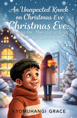 A heartwarming book cover design for *'An Unexpected Knock on Christmas Eve Changed This Boy’s Life Forever,'* by Kyomuhangi Grace