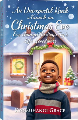 A heartwarming book cover design for *'An Unexpected Knock on Christmas Eve Changed This Boy’s Life Forever,'* by Kyomuhangi Grace