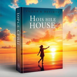 A captivating book cover design featuring a stunning sunrise or sunset casting warm hues across a calm water surface