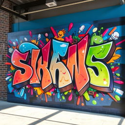 A vibrant and dynamic 3D graffiti mural that showcases an explosion of colors including bright blues, fiery reds, and lush greens