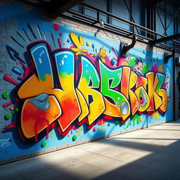 A vibrant and dynamic 3D graffiti mural that showcases an explosion of colors including bright blues, fiery reds, and lush greens