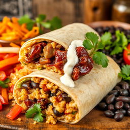 An enticing burrito fusion featuring Filipino adobo, beautifully presented for a magazine cover