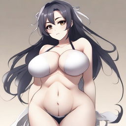 A digital art piece featuring a voluptuous anime-style character