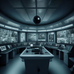 futuristic penitentiary control room  with microphone based on https://files.dreamhome.software/files/static/36651