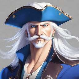 A high-quality digital art piece presenting a male air genasi pirate