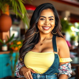 A stunningly beautiful Filipina woman, 26 years old, confidently showcasing her voluptuous figure with large breasts
