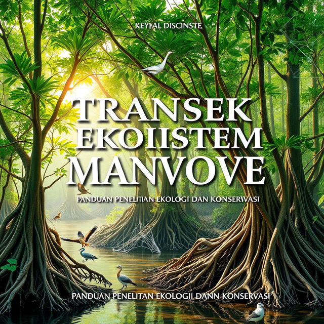 A book cover design for a title "TEKNIK TRANSEK PADA EKOSISTEM MANGROVE: PANDUAN PENELITIAN EKOLOGI DAN KONSERVASI"