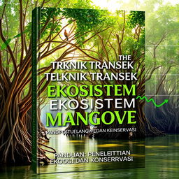A book cover design for a title "TEKNIK TRANSEK PADA EKOSISTEM MANGROVE: PANDUAN PENELITIAN EKOLOGI DAN KONSERVASI"