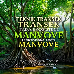 A book cover design for a title "TEKNIK TRANSEK PADA EKOSISTEM MANGROVE: PANDUAN PENELITIAN EKOLOGI DAN KONSERVASI"