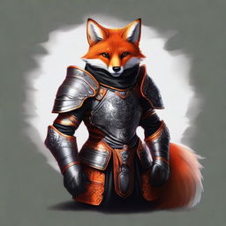 This is a high-quality digital art image featuring a fox in black armor