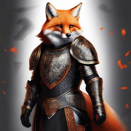 This is a high-quality digital art image featuring a fox in black armor