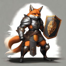 A high-quality digital art image of a fox in black armor is presented