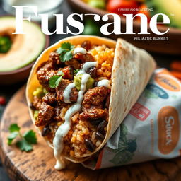 A visually appealing burrito featuring Filipino adobo, thoughtfully designed for a magazine cover