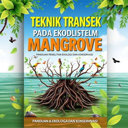 A captivating book cover for the title "TEKNIK TRANSEK PADA EKOSISTEM MANGROVE: PANDUAN PENELITIAN EKOLOGI DAN KONSERVASI"