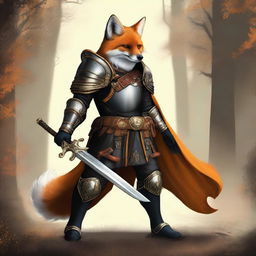 A high-quality digital art image of a fox in black armor is presented