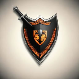 This is a high-quality digital art image showcasing a black scimitar and an orange black shield