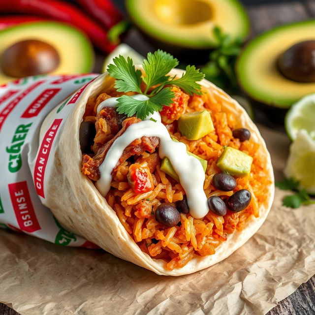 An enticing burrito filled with Filipino adobo, created for a magazine cover
