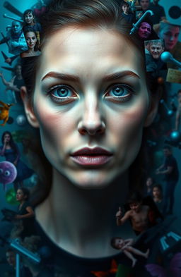 A thoughtful and intriguing portrait of a woman representing the abstract concept of schizophrenia