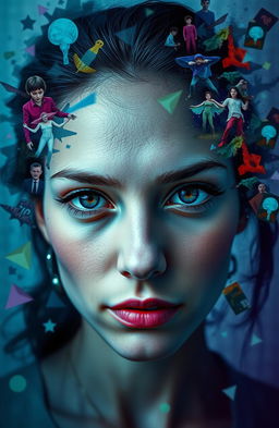 A thoughtful and intriguing portrait of a woman representing the abstract concept of schizophrenia